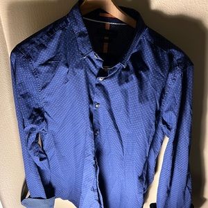 Denim and Flower Men’s LS Dotted Button Down Shirt Color Blue Size Large